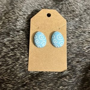 Easter egg, earrings, pastel blue and white plastic arenas nickel free
